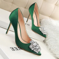 China Factory Wholesale Women Shoes Colorful Color Big Size 43 Rhinestone Buckle High Heels Dress Shoes